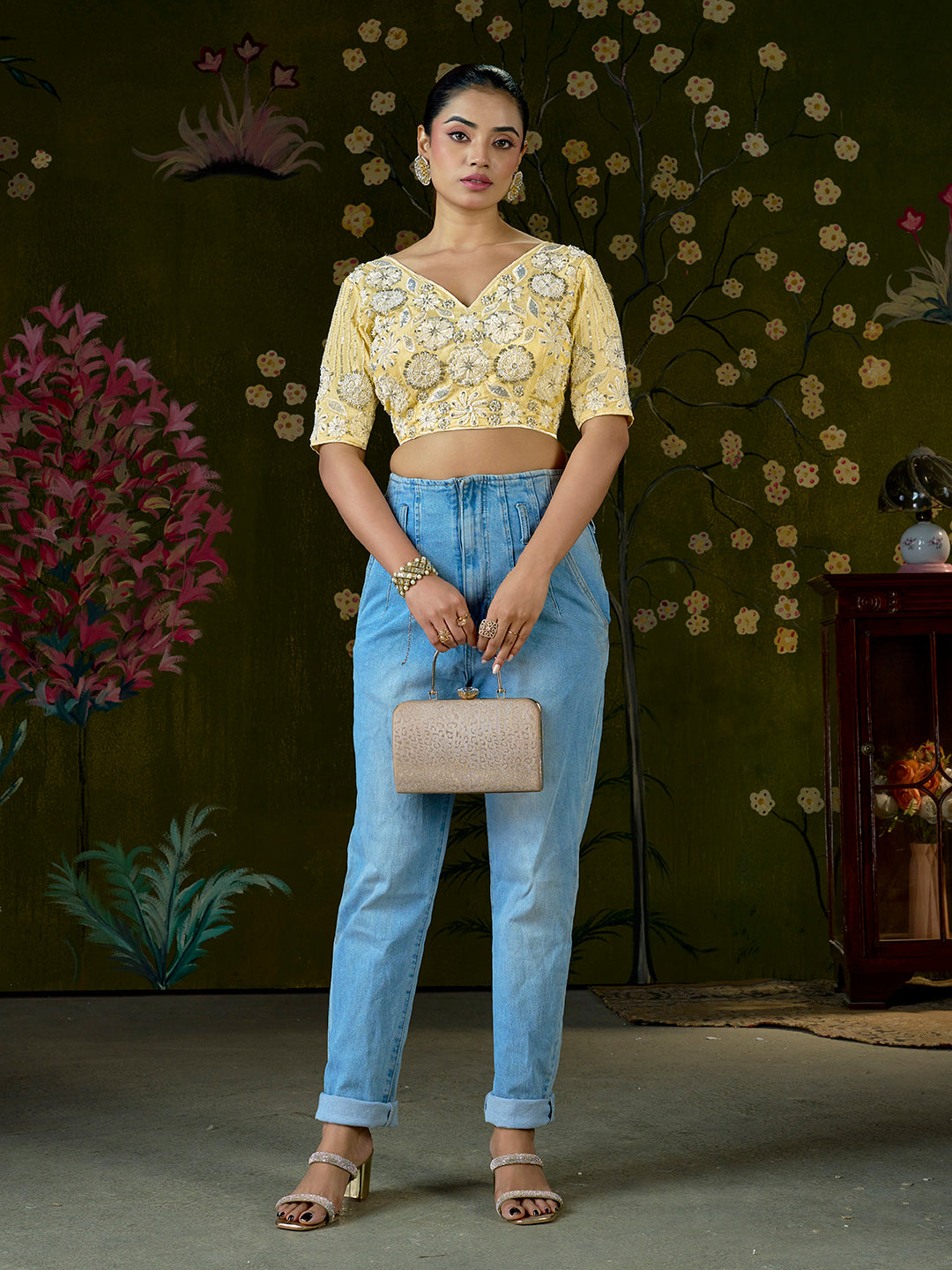 Luxury Yellow Embroidered Beaded Blouse – Bridal Party Wear | Custom Size