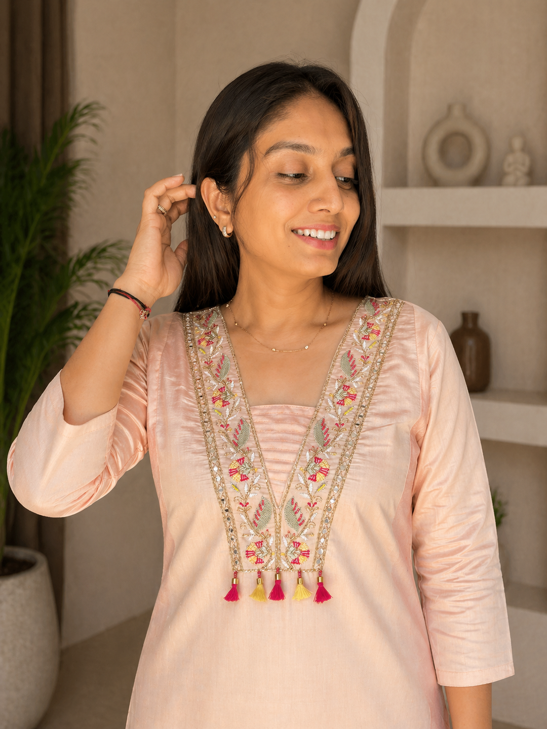 Titan Silk Kurti Set with Embroidered & Hand, Mirror Work
