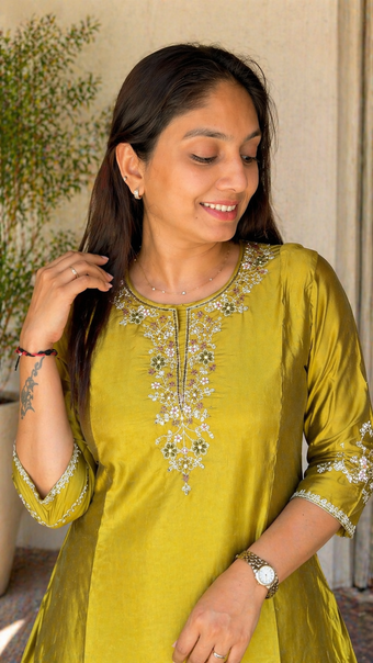 Elegant Kurti with Palazzo Set Featuring Embroidered with Hand Work
