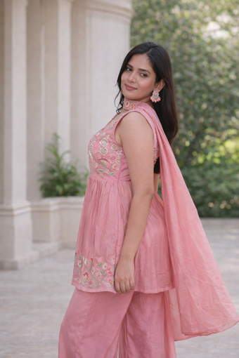Embroidered Pink Sharara Set
