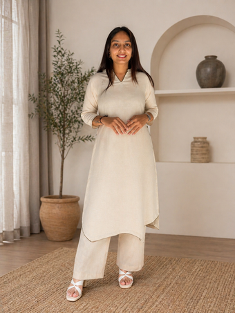 Linen Cotton A-Line Kurta with Side Button Detailing