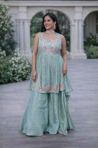 Embroidered Green Sharara Set
