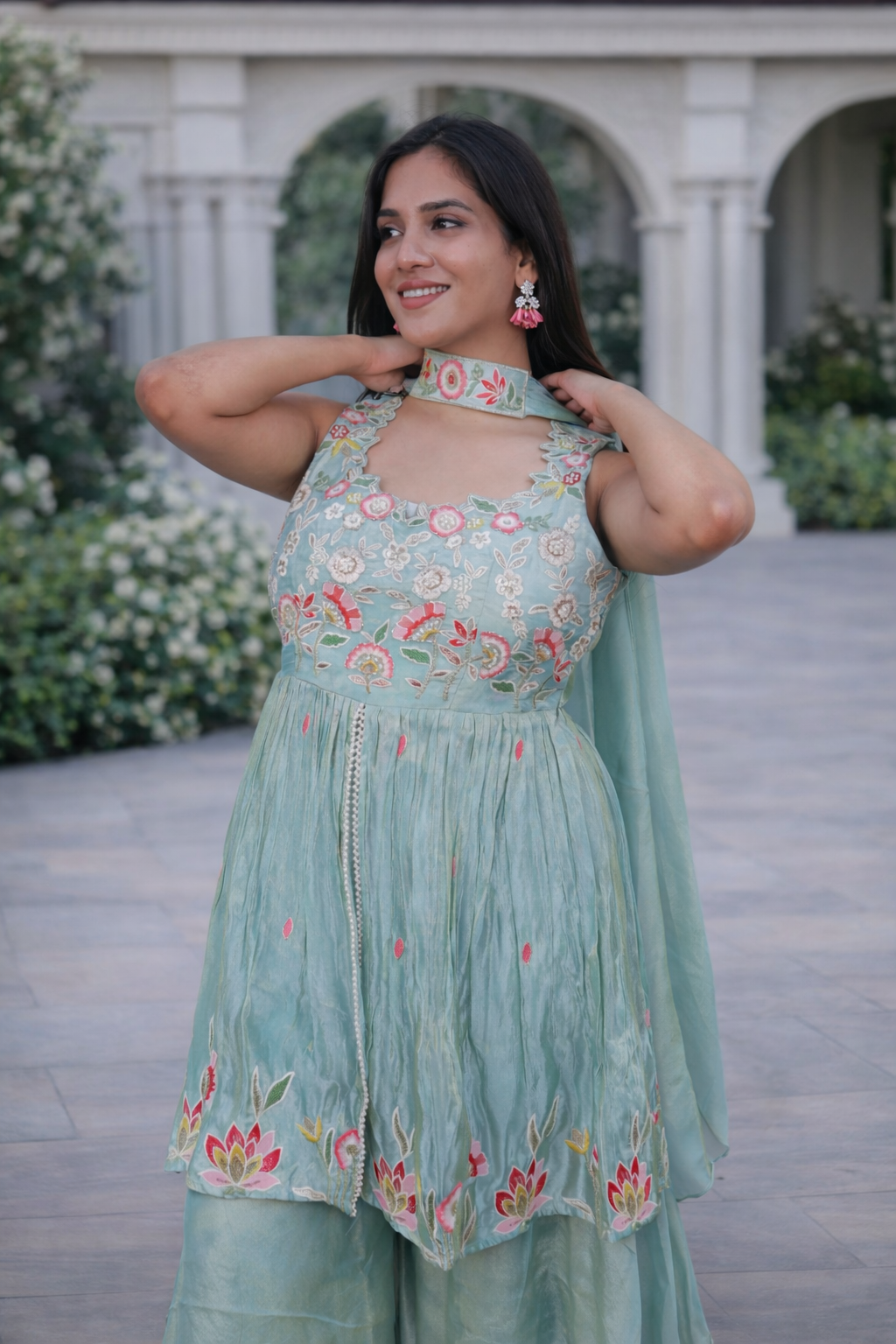 Embroidered Green Sharara Set