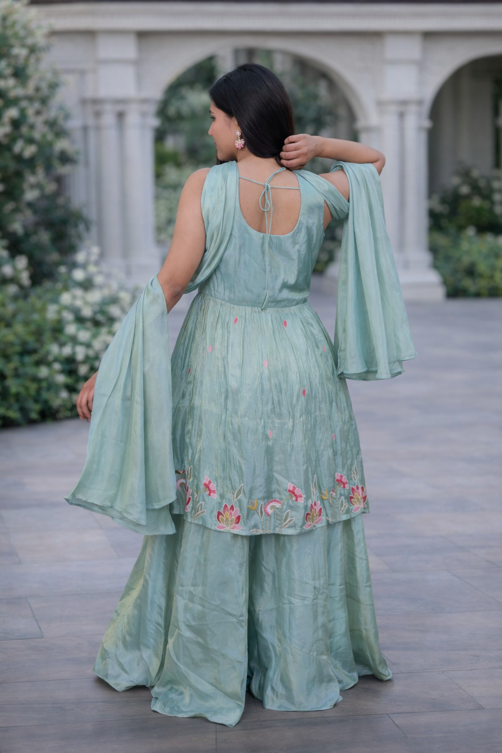 Embroidered Green Sharara Set