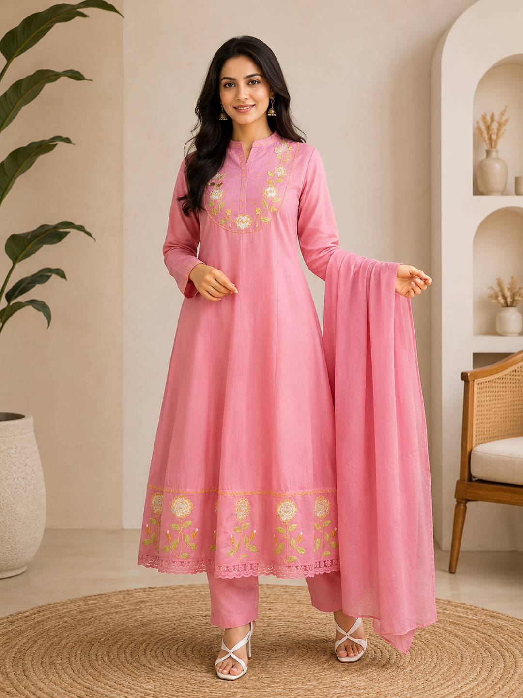 Women ‘s Cotton Embroidered Kurta Set