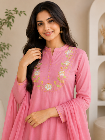 Women ‘s Cotton Embroidered Kurta Set