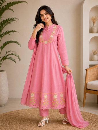 Women ‘s Cotton Embroidered Kurta Set