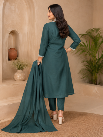 Green Embroidered Straight Kurta Set with Dupatta
