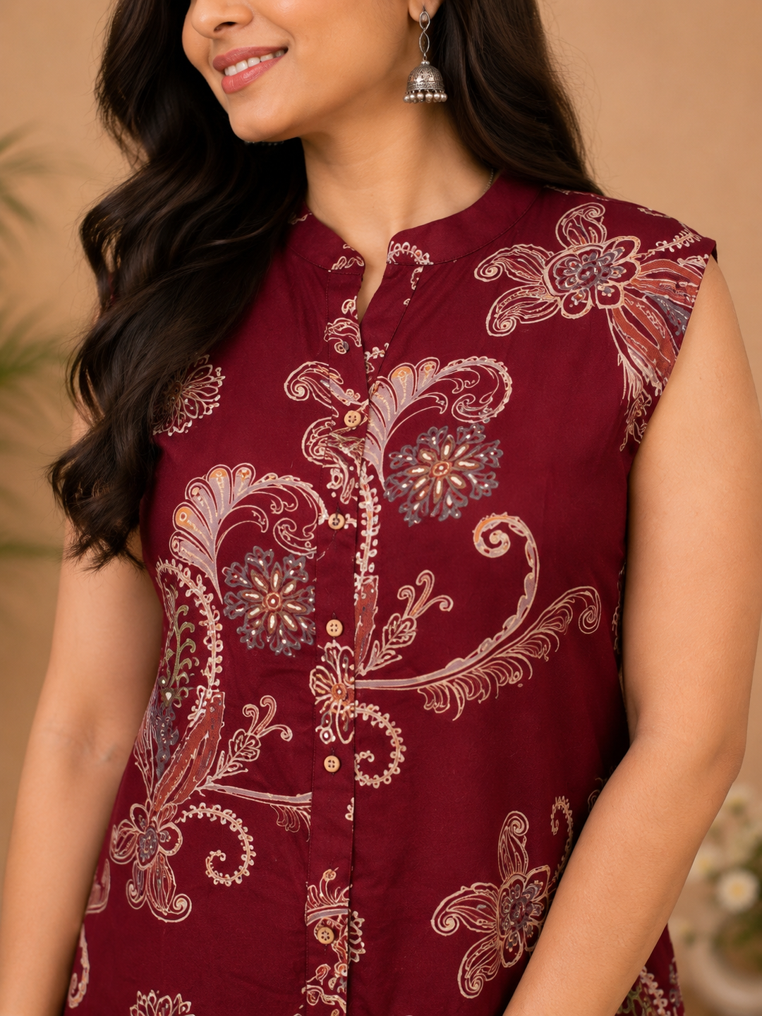 Maroon Paisley Printed Sleeveless Co-Ord Set