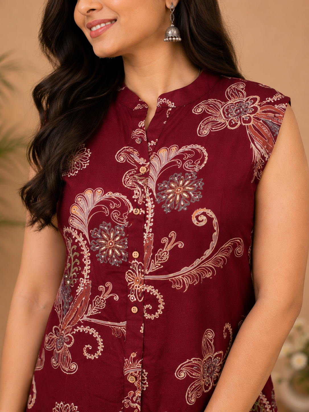 Maroon Paisley Printed Sleeveless Co-Ord Set