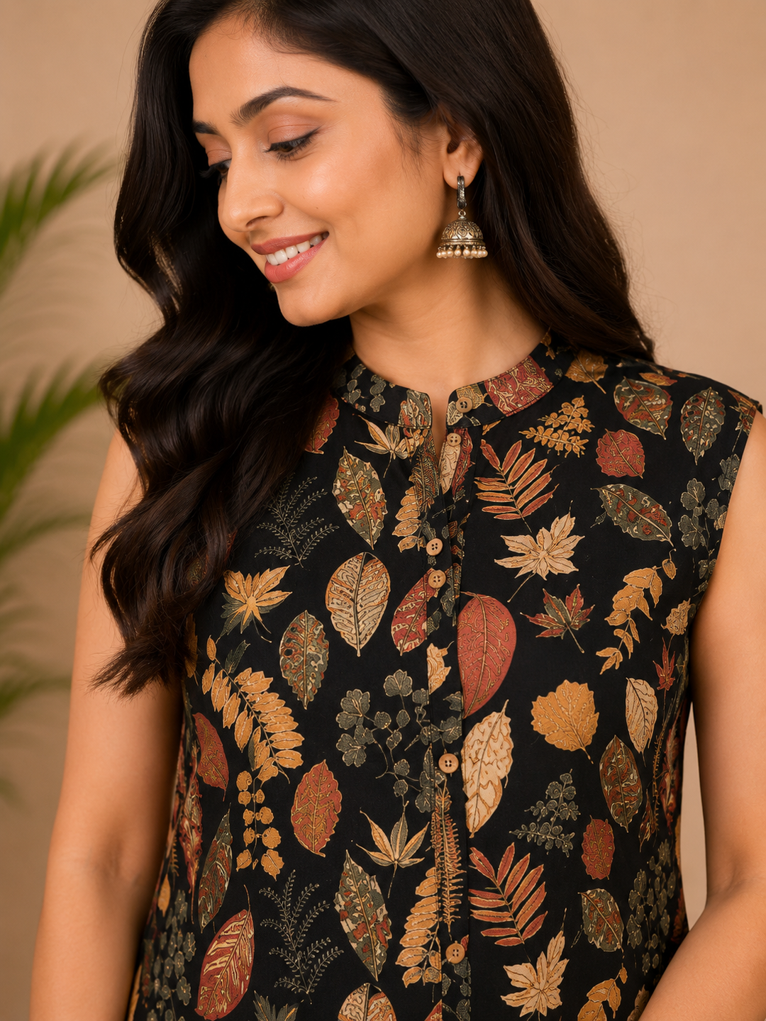 Black Printed Cotton Blend Sleeveless Co-Ord Set