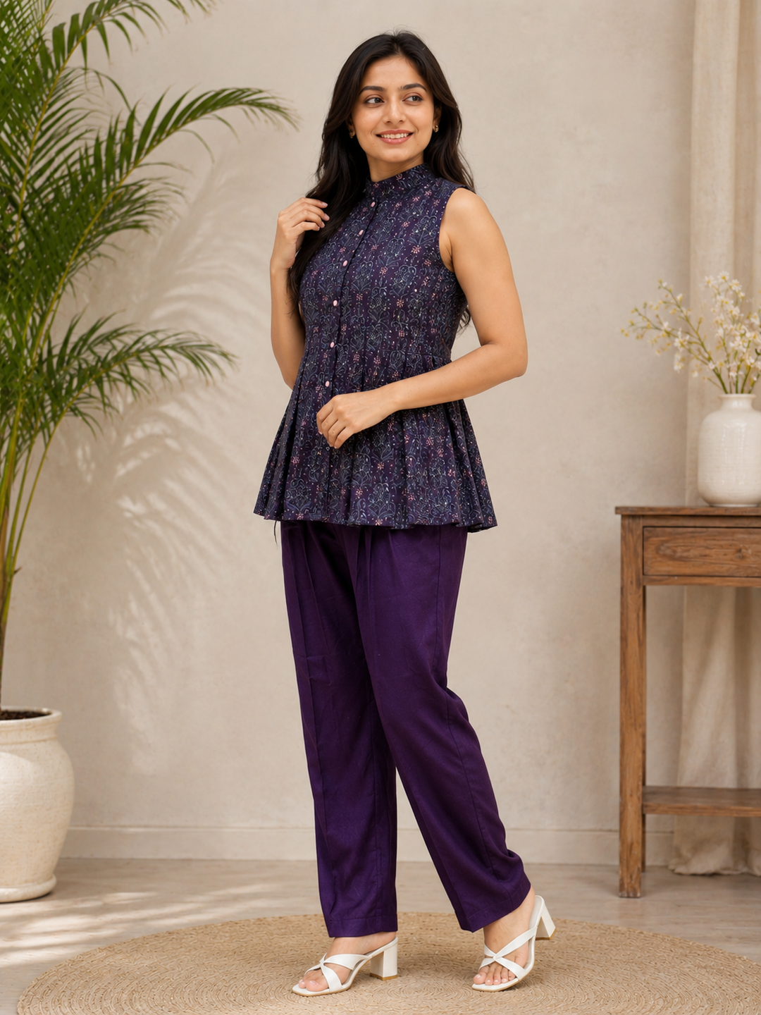 Midnight Purple Embroidered Work Co-Ord Set