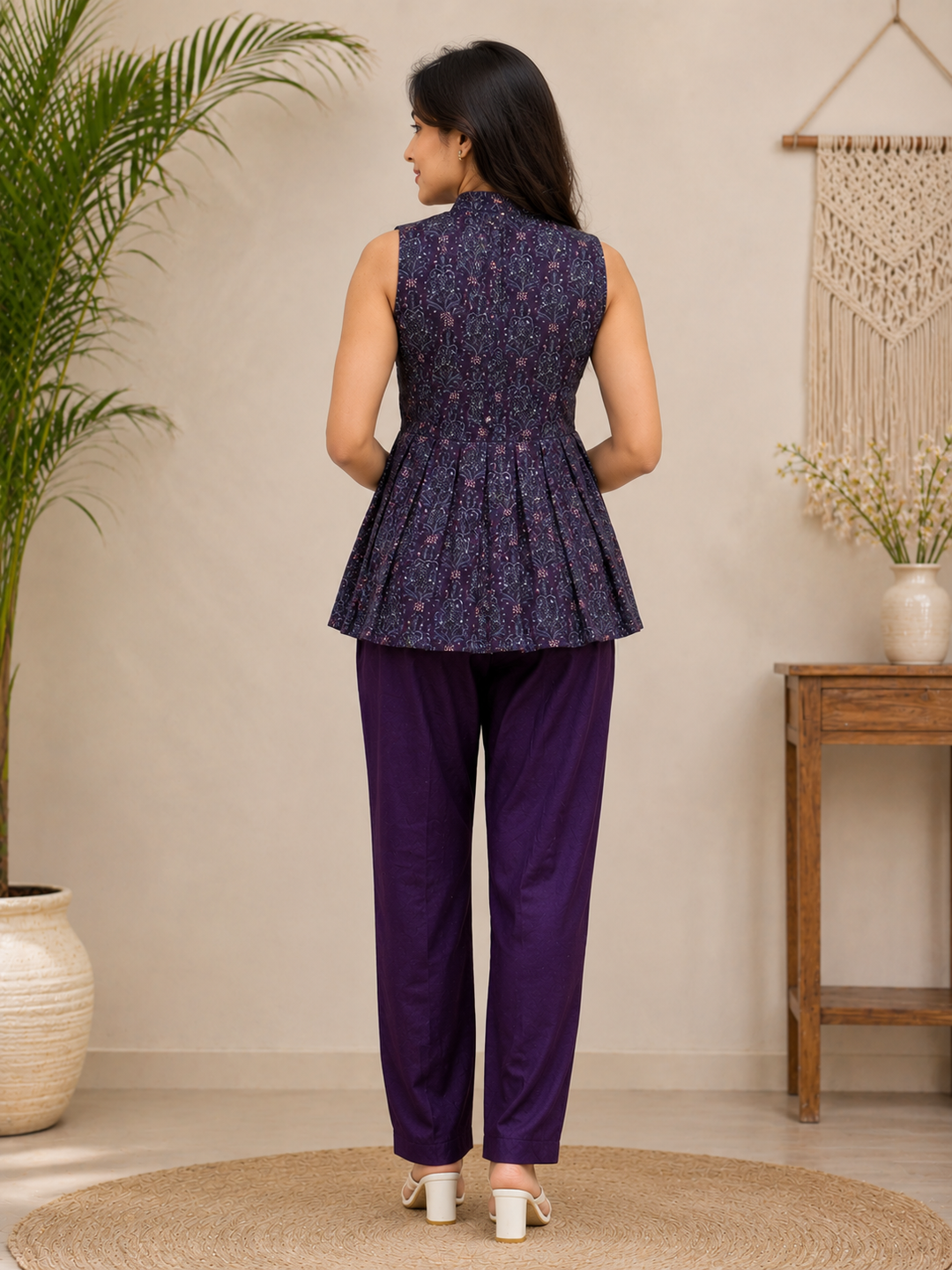 Midnight Purple Embroidered Work Co-Ord Set