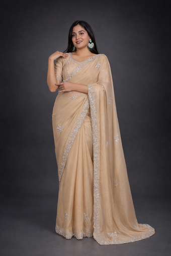 Mosk Silk Saree with Full Beads Work With Unstiched Blouse