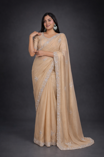 Mosk Silk Saree with Full Beads Work With Unstiched Blouse