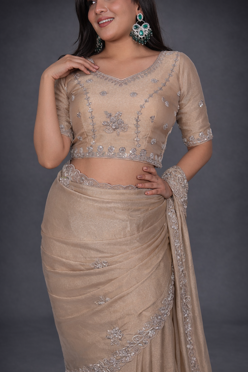 Mosk Silk Saree with Full Beads Work With Unstiched Blouse