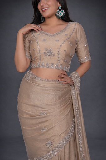 Mosk Silk Saree with Full Beads Work With Unstiched Blouse