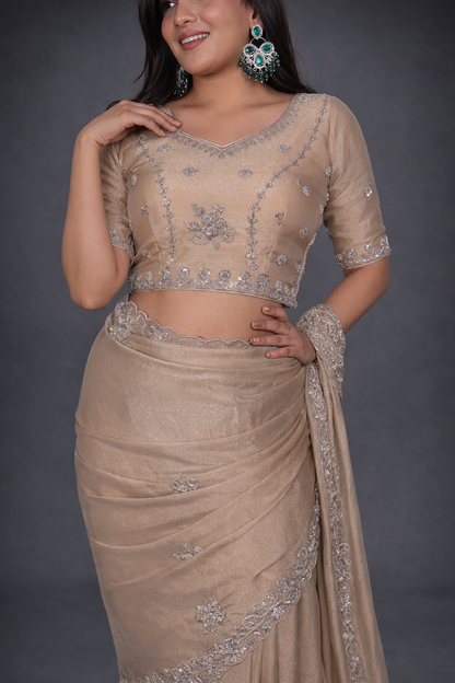 Mosk Silk Saree with Full Beads Work With Unstiched Blouse