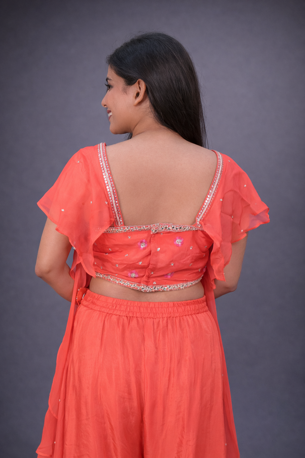Exclusive Gajri Silk Crop Top Palazzo Set With Neck Dupatta
