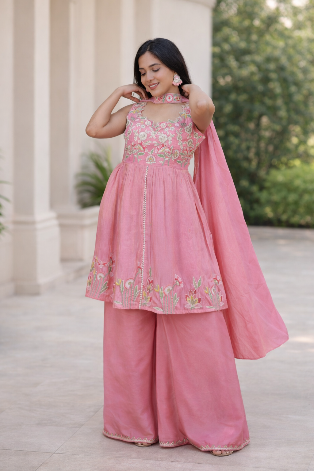 Embroidered Pink Sharara Set