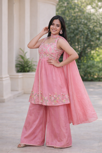 Embroidered Pink Sharara Set