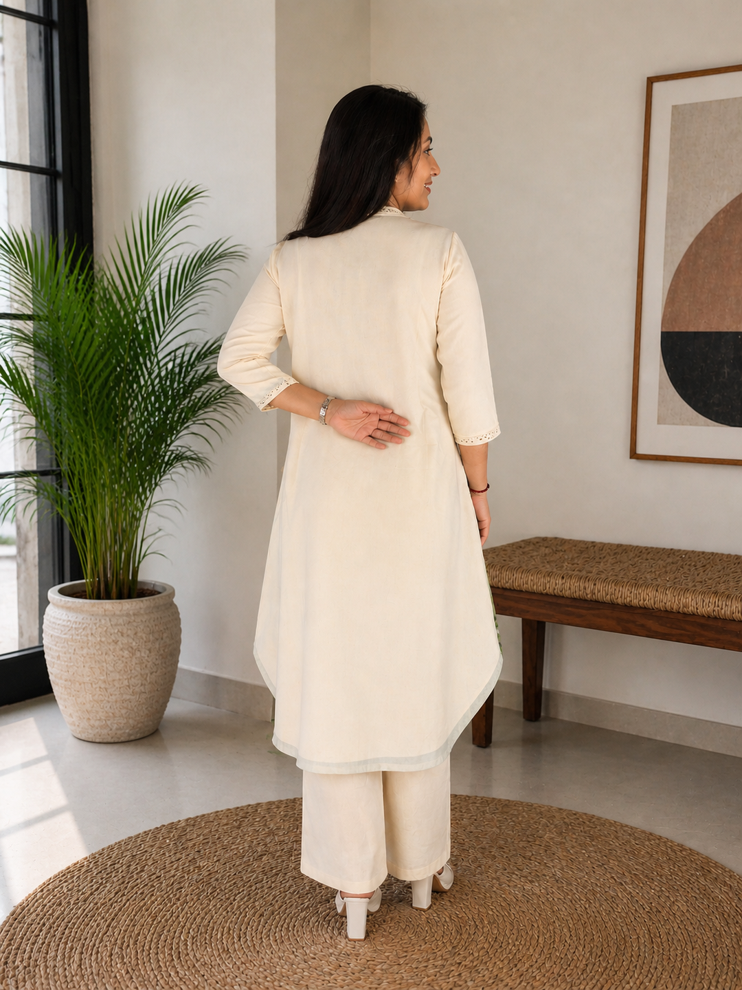 Linen Cotton A-Line Kurta with Side Button Detailing