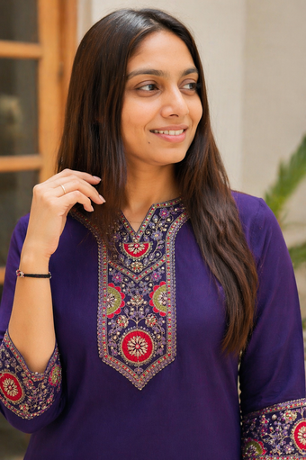 Roman Silk Embroidered Kurti Palazzo Set