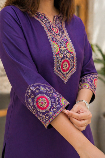 Roman Silk Embroidered Kurti Palazzo Set