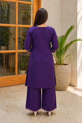 Roman Silk Embroidered Kurti Palazzo Set
