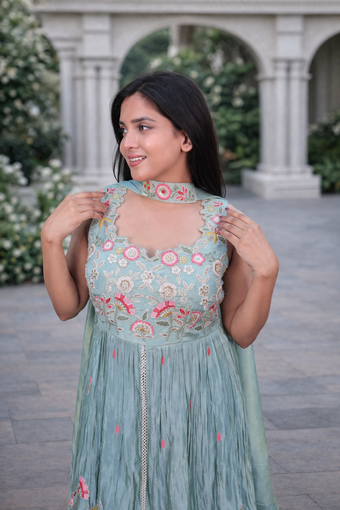 Embroidered Green Sharara Set