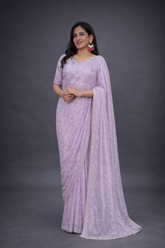 Lavender Saree with Beads & sequence embroidery work