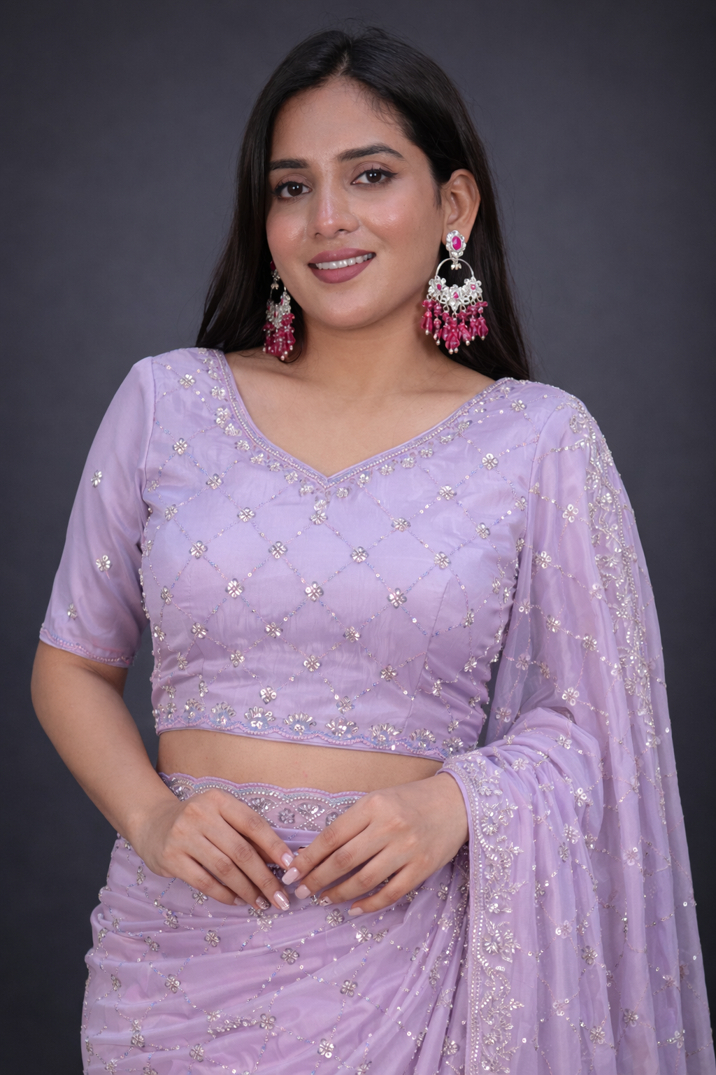 Lavender Saree with Beads & sequence embroidery work