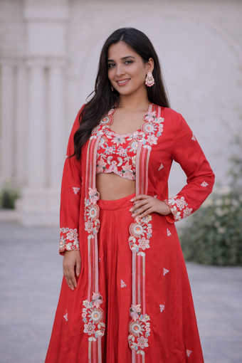 Floral Indo-Western Co-ord Set with Embroidered Blause