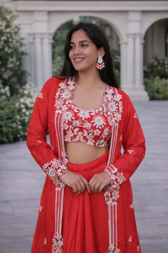 Floral Indo-Western Co-ord Set with Embroidered Blause