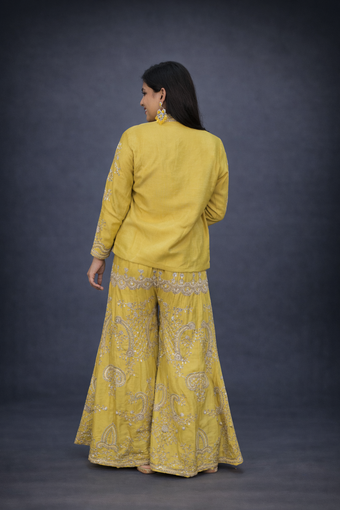 Mustard yellow silk jacket style palazzo suit