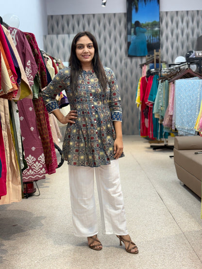 Navy Blue Geometric Printed Tunic