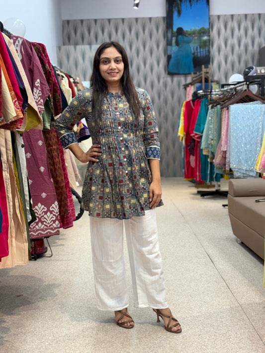 Navy Blue Geometric Printed Tunic