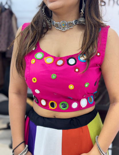 Multicolor Designer Blause with Rainbow Flared Ghaghra