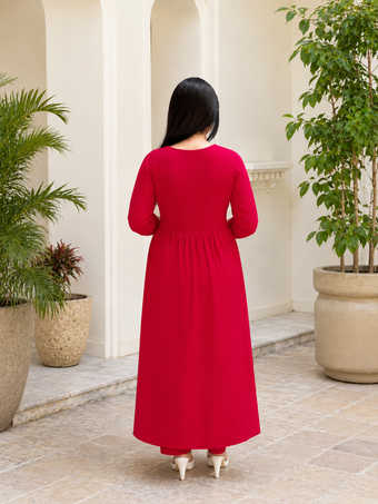 Elegant Red Embroidered Kurti Pant Set for Women