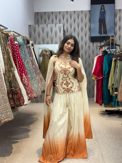 Ivory Embroidered Indo Western with Dupatta