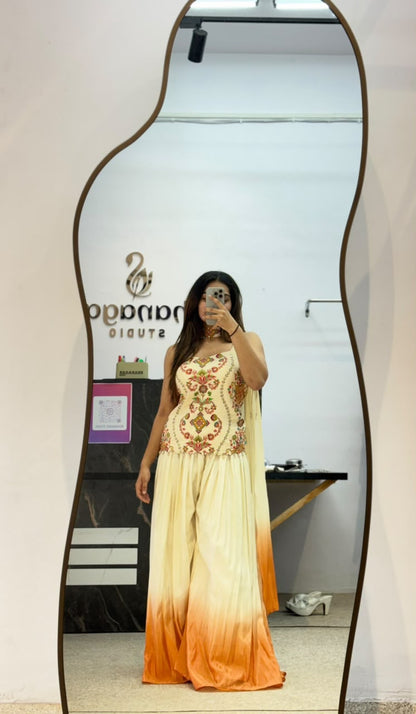 Ivory Embroidered Indo Western with Dupatta