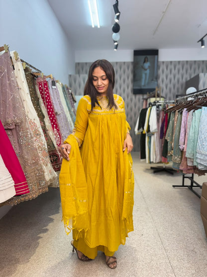 Mustard Yellow Kurta Palazzo Set with Dupatta
