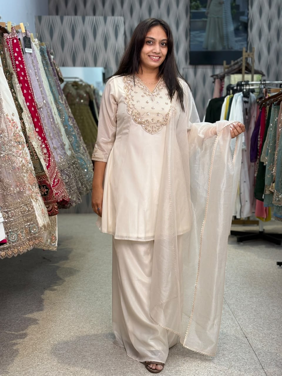 Embroidered Kurta Palazzo Set with Dupatta