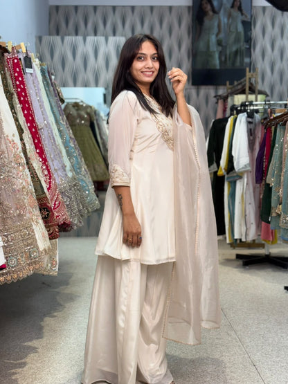 Embroidered Kurta Palazzo Set with Dupatta