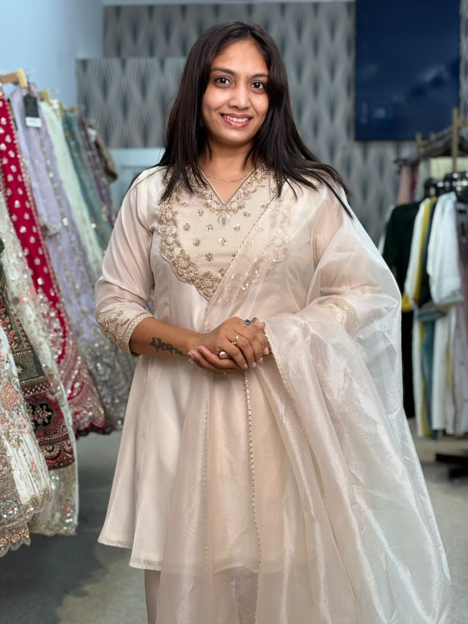 Embroidered Kurta Palazzo Set with Dupatta