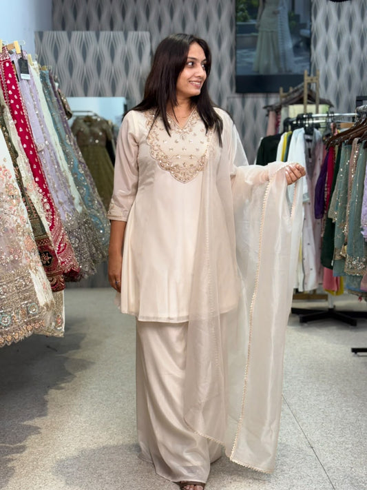 Embroidered Kurta Palazzo Set with Dupatta