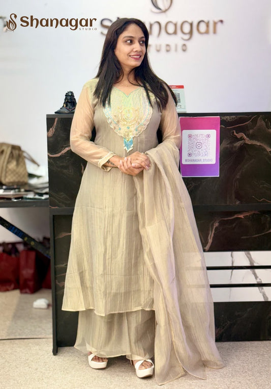 Women's Chiku Embroidered Palazzo Suit Set