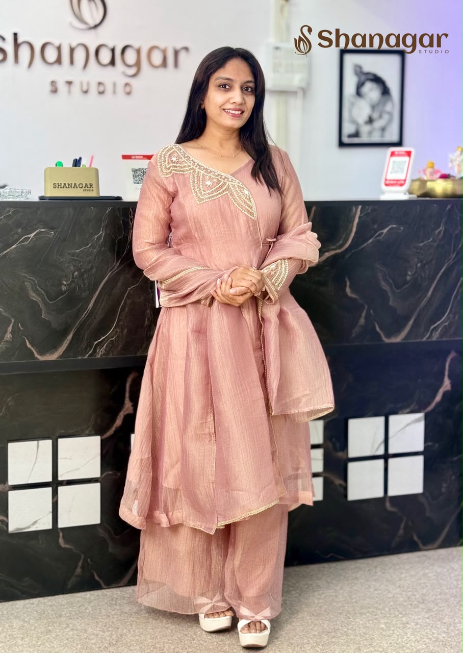Pink Embroidered Suit with Palazzo & Dupatta