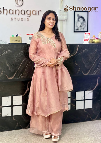 Pink Embroidered Suit with Palazzo & Dupatta