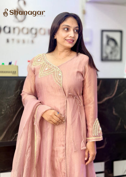 Pink Embroidered Suit with Palazzo & Dupatta